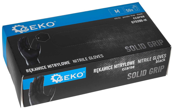 Rukavice nitrilové čierne, sada 50ks, veľkosť M, SOLID GRIP, GEKO 4