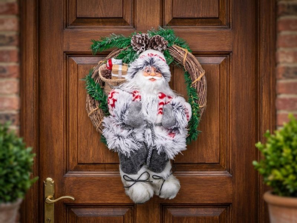 Dekorácia MagicHome Vianoce, Santa sediaci vo venci, veniec, 30 cm 1