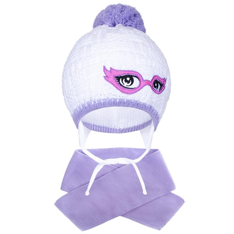 Zimná detská pletená čiapočka so šálom New Baby fialová 104 (3-4r)