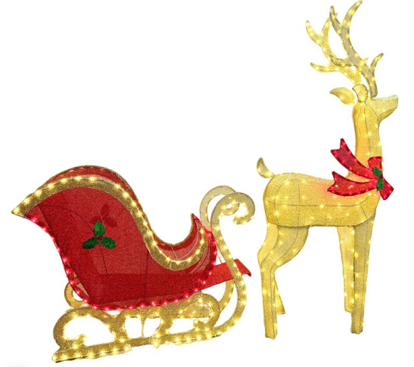 Dekorácia MagicHome Vianoce, Jeleň so saňami, 448xLED teplá biela, IP44, 155/75 cm