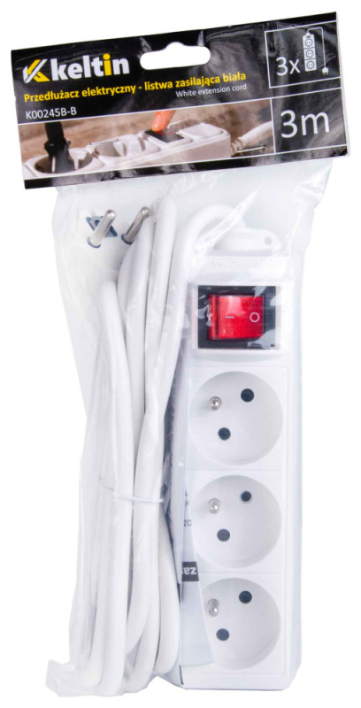 Predlžovací kábel s vypínačom, 3 zásuvky, dĺžka 3m, GEKO 8