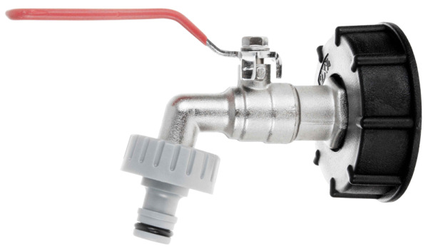 Guľový ventil 3/4" pre IBC kontajner 1000 l, závit 1", výstup na 1/2" rýchlospojku, GEKO