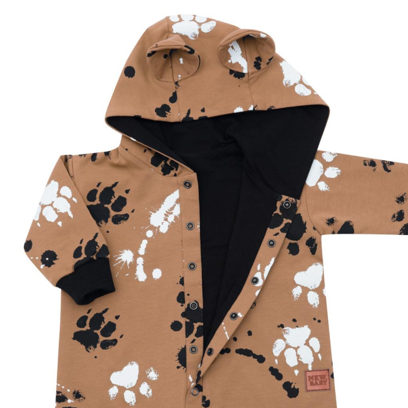 Dojčenský bavlnený overal s kapucňou a uškami New Baby labka horčicový 56 (0-3m) 1