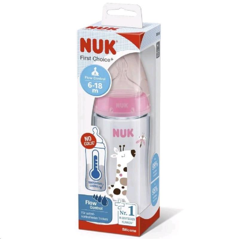 Dojčenská fľaša NUK FC+Temperature Control 300 ml BOX-Flow Control cumlík pink