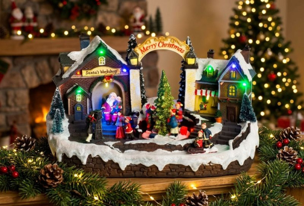 Dekorácia MagicHome Vianoce, Dedinka, 15 LED, farebná s melódiami, 3x AA, interiér, 33,50x18x20 cm 1