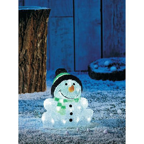 Dekorácia MagicHome Vianoce, Snehuliak, 30 LED studená biela, časovač, akryl, 3xAA, IP44, exteriér,