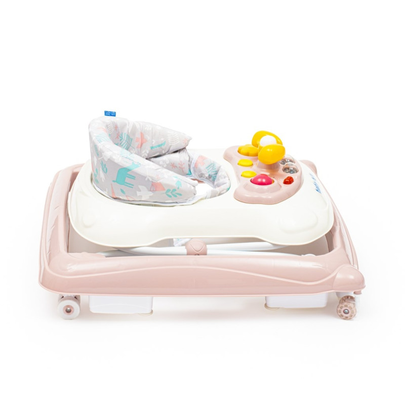 Detské chodítko Baby Mix s volantom a silikónovými kolieskami ružové 3