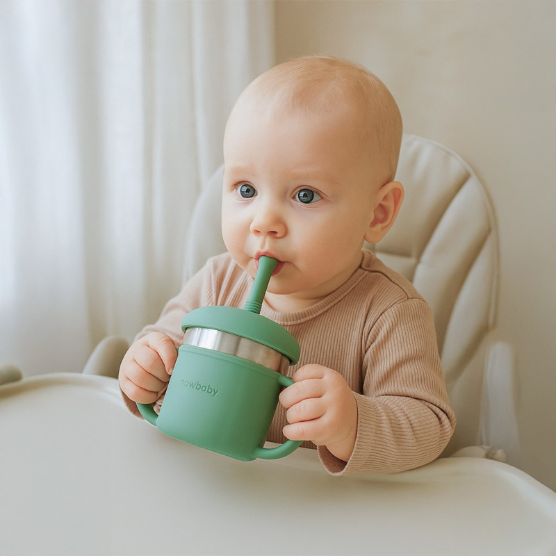 Detský silikónový hrnček 2v1 New Baby zelený 5