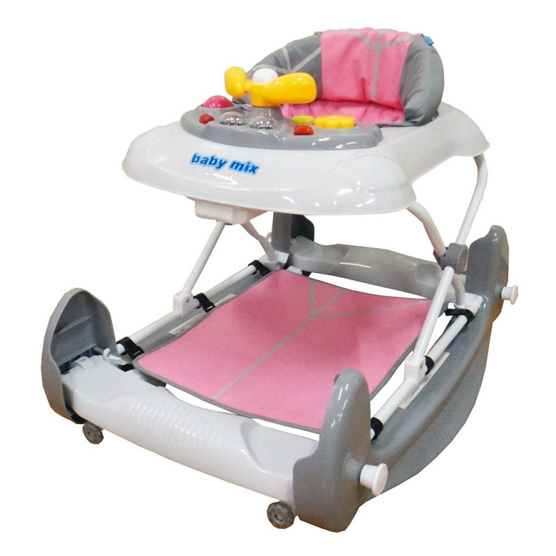 Detské chodítko s hojdačkou a sikónovými kolieskami Baby Mix ružové