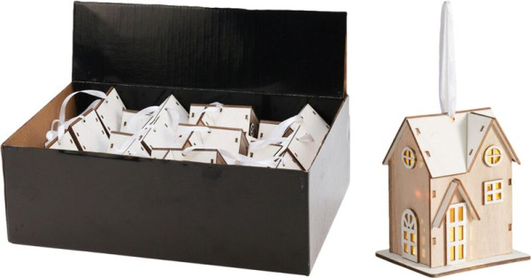 Dekorácia Domček, 3xLED, mix vzorov, Sellbox 12ks