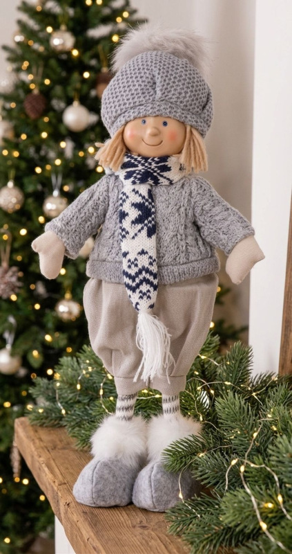 Dekorácia MagicHome Vianoce, Chlapec s modrým šálikom, 38 cm 1