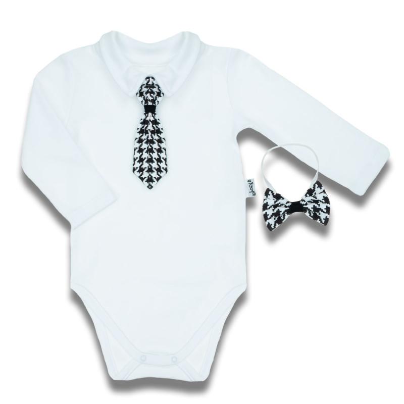 Dojčenské bavlnené body s motýlikom a kravatou Nicol Viki 80 (9-12m)