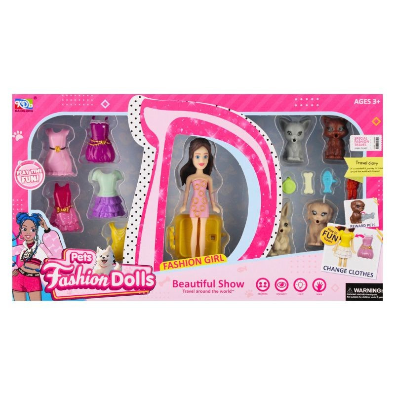 Obliekacia bábika 8 cm so zvieratami a doplnkami