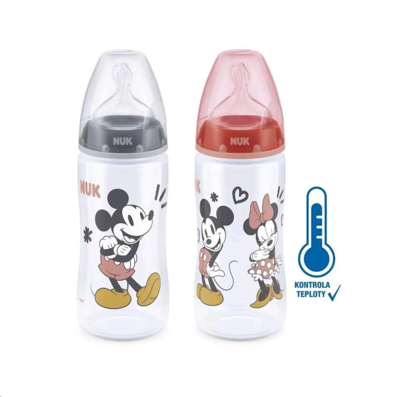 Dojčenská fľaša na učenie NUK Disney Mickey s kontrolou teploty 300 ml sivá