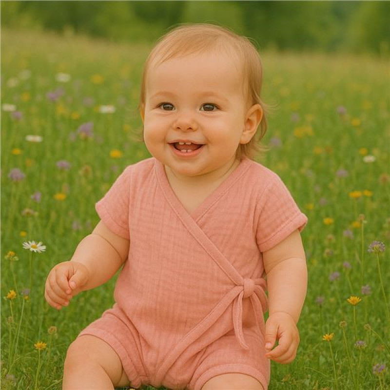 Dojčenský letný mušelínový overal New Baby pink 74 (6-9m) 3