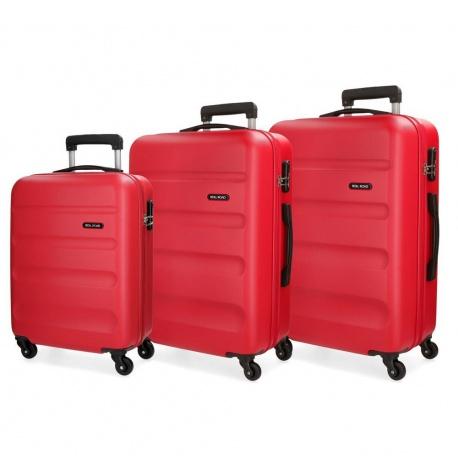 JOUMMA BAGS Sada ABS cestovných kufrov ROLL ROAD FLEX Red / Červené, 55-65-75cm, 5849464
