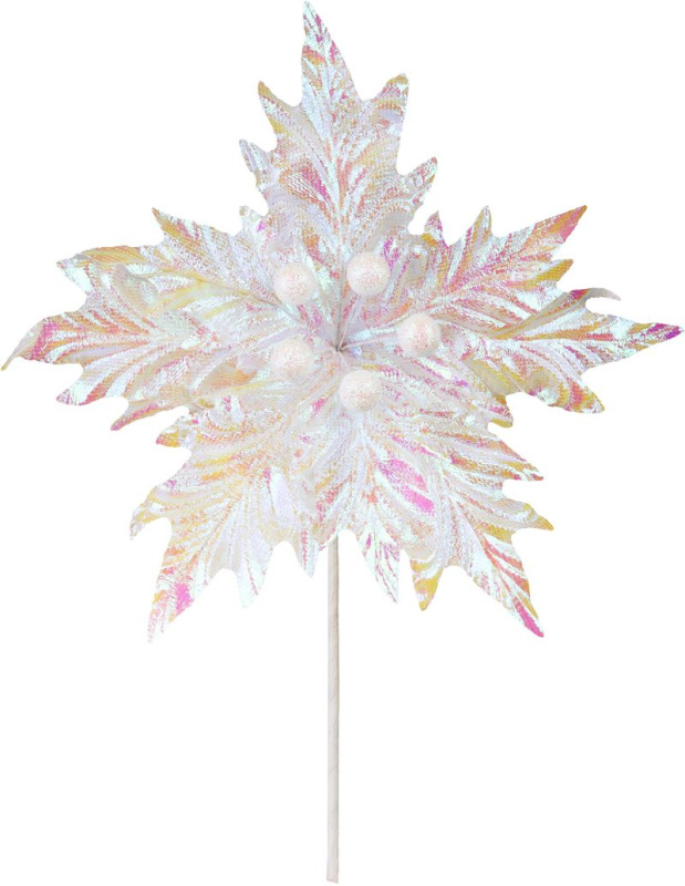 Kvet MagicHome Vianoce, poinsettia, ľadový efekt, 20,5 cm, veľkosť kvetu: 24 cm