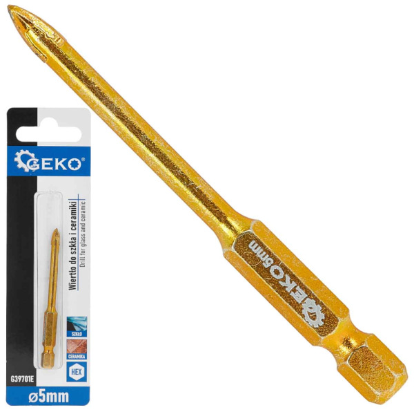 Vrták do skla a keramiky 5 mm, 4-britý, stopka 1/4", GEKO