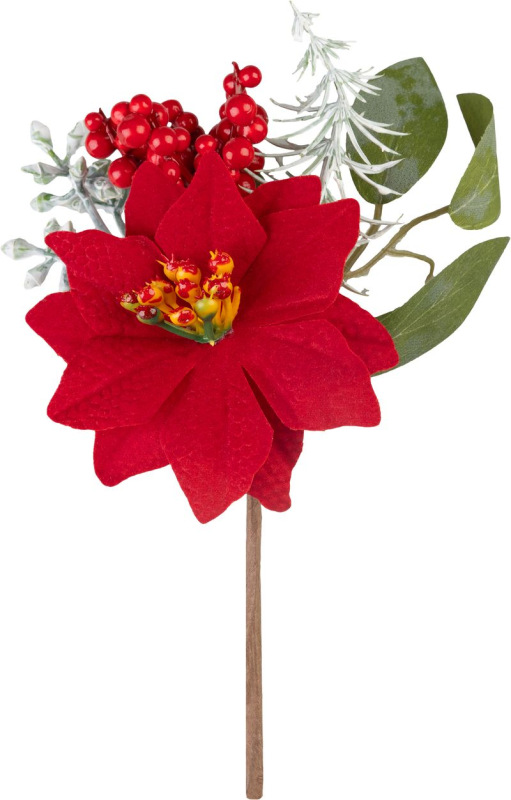 Vetvička MagicHome Vianoce, s kvetom poinsettia, červená, 19 cm