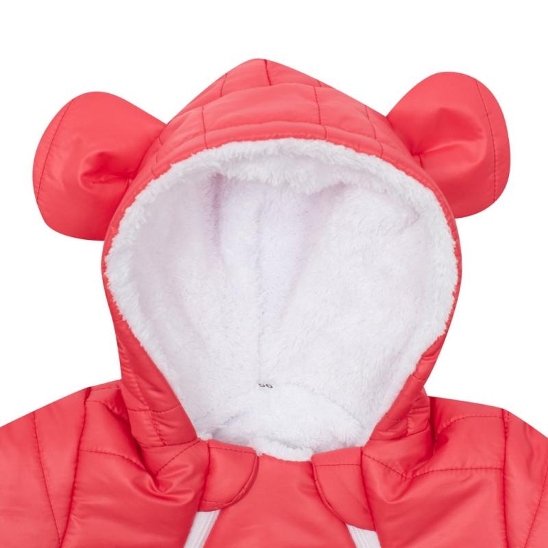 Zimná dojčenská kombinéza s kapucňou s uškami New Baby Pumi red raspberry 62 (3-6m)