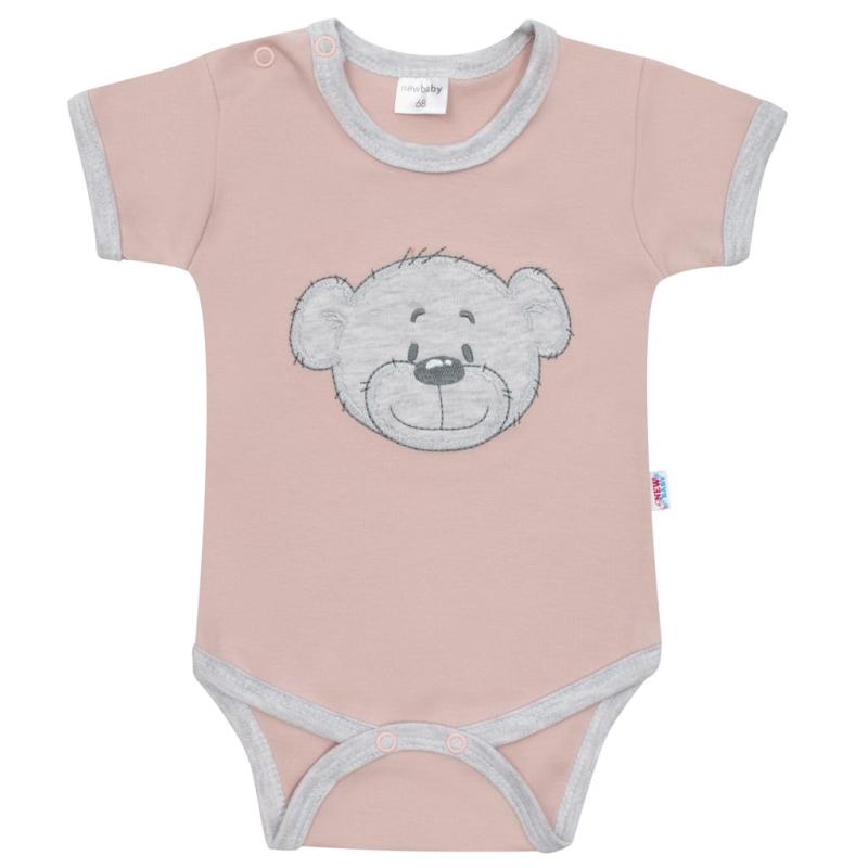 Dojčenské bavlnené body s krátkym rukávom New Baby BrumBrum old pink grey 80 (9-12m)
