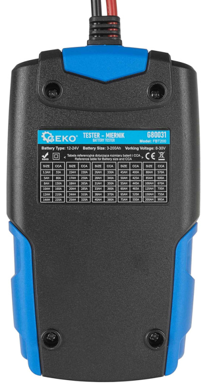 Tester na meranie akumulátorových batérii 12/24V 3Ah-200Ah, GEKO 4
