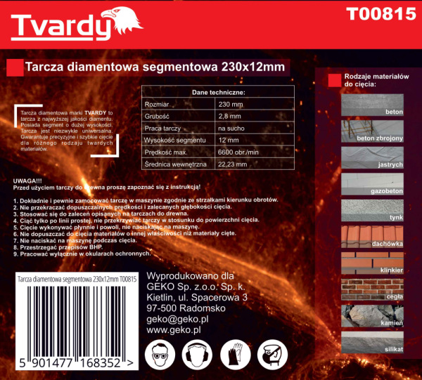 Diamantový kotúč segmentový na železobetón 230 x 12 x 22,23 mm, TVARDY 2