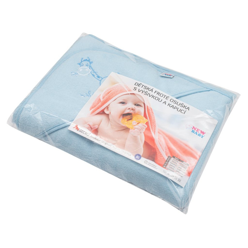 Detská froté osuška s výšivkou a kapuckou New Baby 100x100 modrá žirafka 3