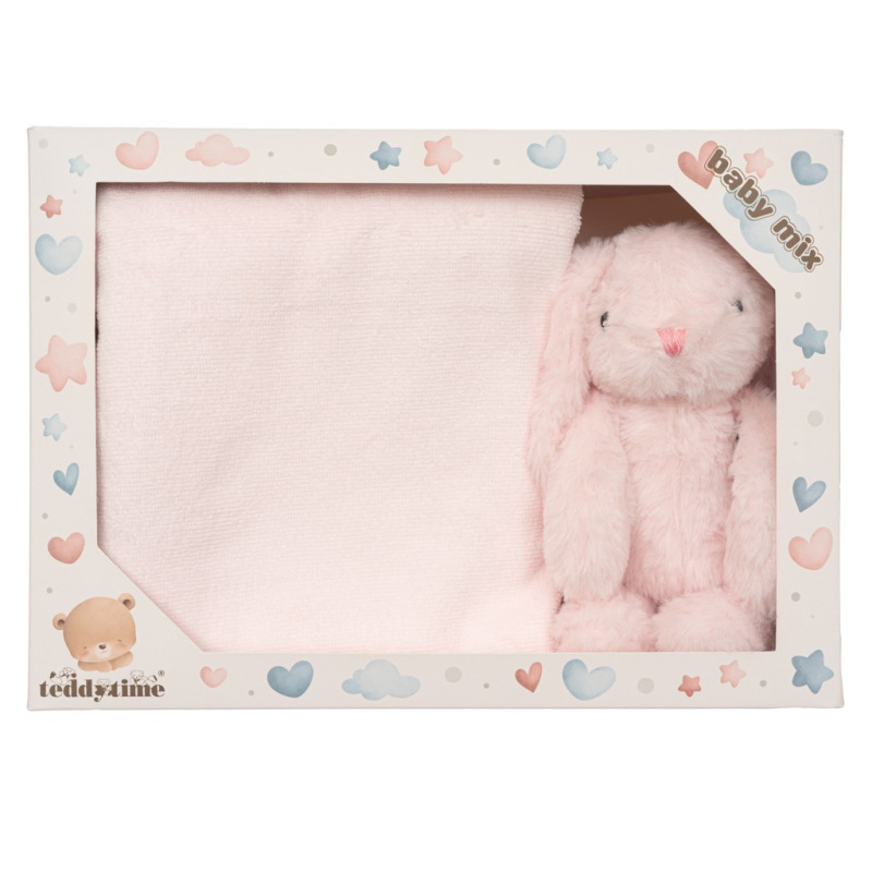 Darčeková súprava Baby Mix – plyšový zajačik a župan 0- 12 m 2