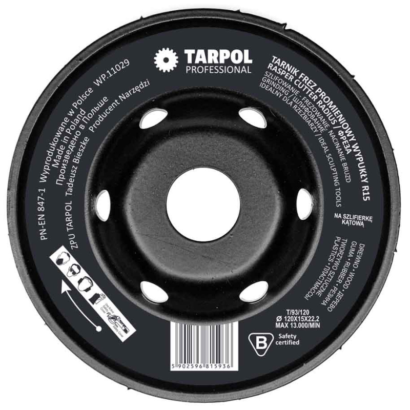 Rašpľa štvrťkruhová R15 125 x 22,2 mm vysoký zub, TARPOL, T-93 10