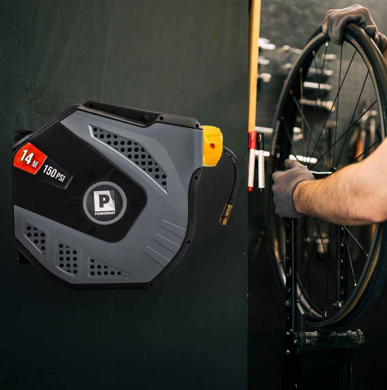Navíjací bubon s držiakom na stenu s hadicou na vzduch, 6,5 x 10 mm, dĺžka 14 m, POWERMAT 17