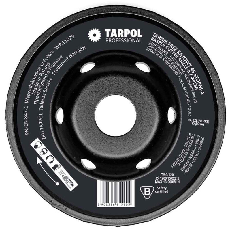 Rašpľa šikmá 45°, 125 x 22,2 mm stredný zub, TARPOL, T-90 6