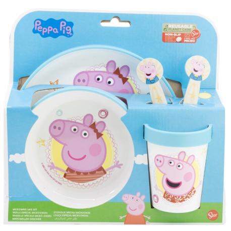 STOR Detský plastový riad Peppa Pig (tanier, miska, pohár, príbor), 41205