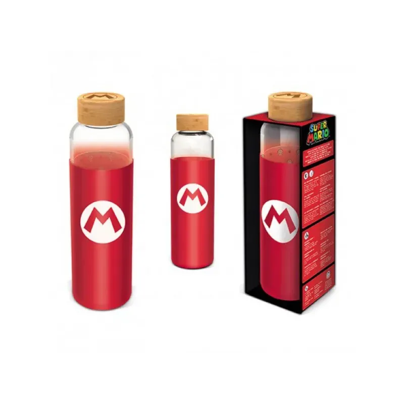 Sklenená fľaša so silikónovým povrchom SUPER MARIO 585ml, 00385