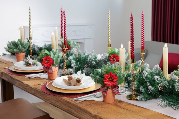 Vetvička MagicHome Vianoce, s kvetom poinsettia a stuhou, červená, 17 cm 1