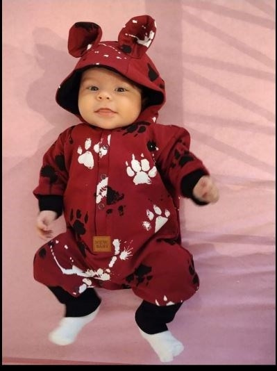 Dojčenský bavlnený overal s kapucňou a uškami New Baby labka tmavo ružový 56 (0-3m) 5