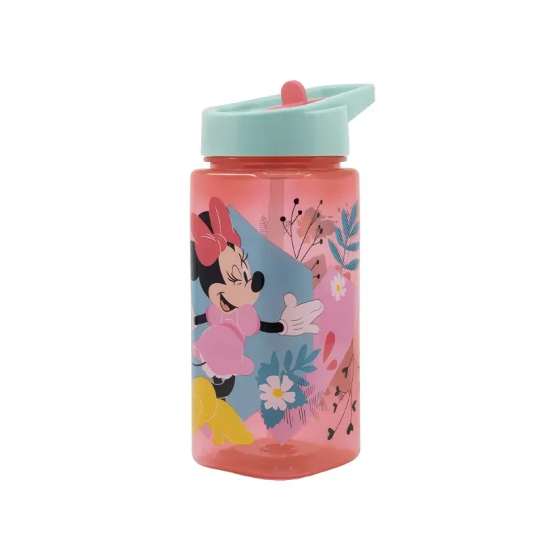 STOR Plastová hranatá fľaša s výsuvnou slamkou MINNIE MOUSE, Tritan 510ml, 74414