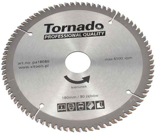 Pílový kotúč s SK plátkami 180 x 2,5 x 30, 80 zubov na rezanie hliníka, TORNADO