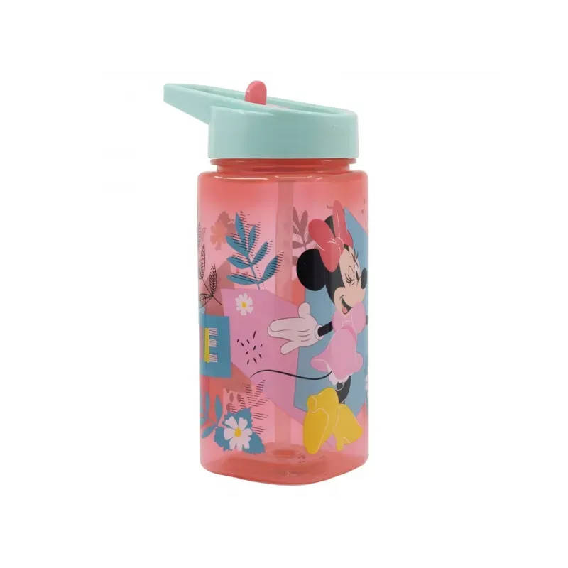 STOR Plastová hranatá fľaša s výsuvnou slamkou MINNIE MOUSE, Tritan 510ml, 74414