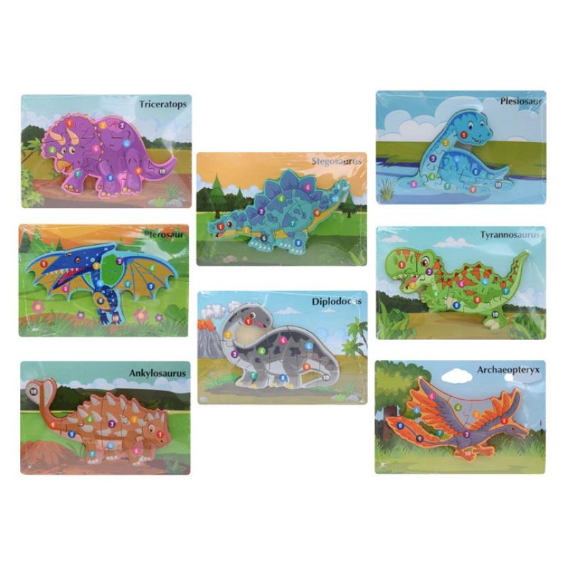 Drevené puzzle celofarebné - dinosary