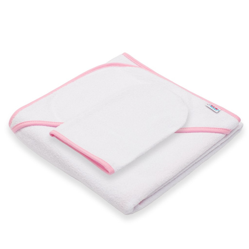 Detská froté osuška s kapuckou New Baby BASIC 80x80 bielo-ružová