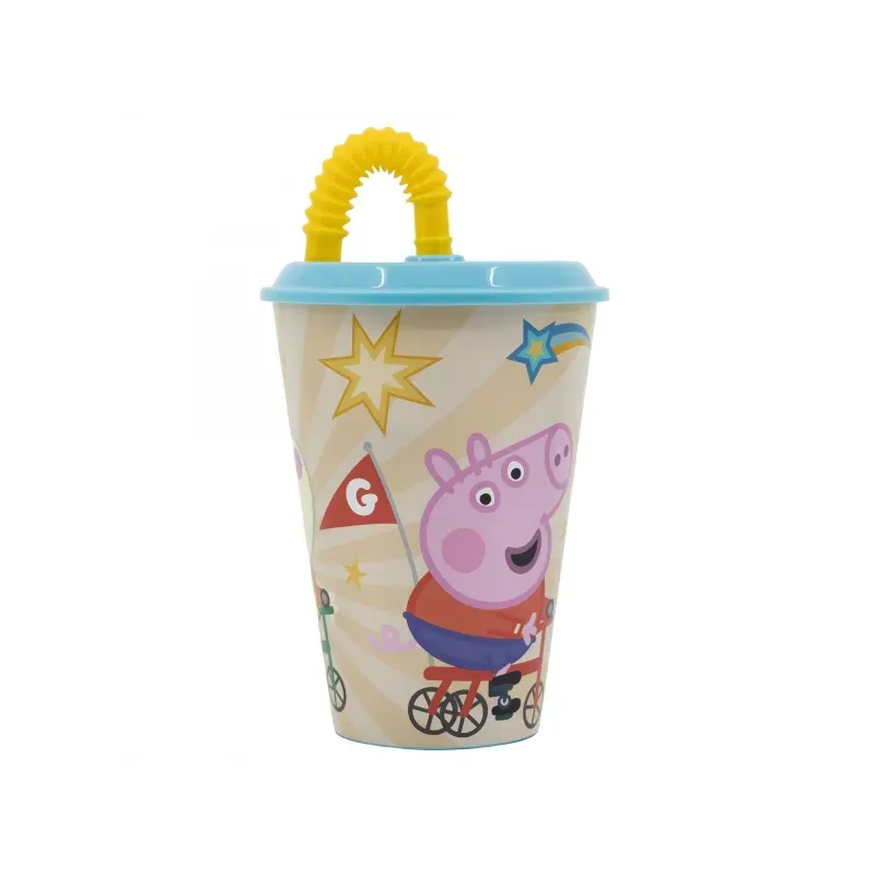 STOR Plastový pohár s vrchnákom a slamkou PEPPA PIG 430ml, 41230