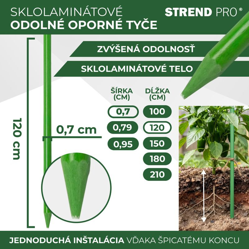 Tyč CountryYard S270, 120 cm, 7.0 mm, zelená, oporná, sklolaminát 2