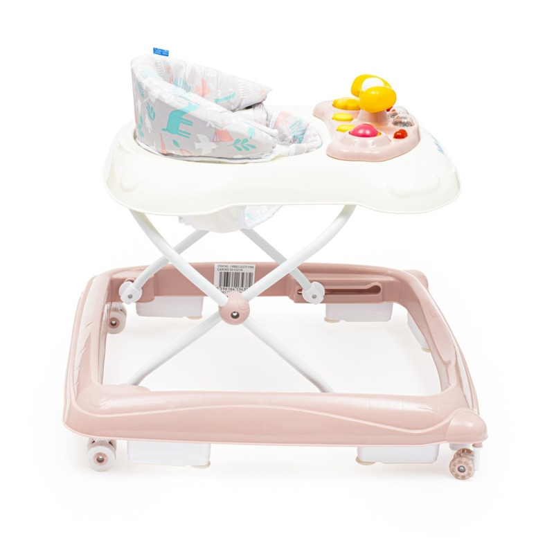 Detské chodítko Baby Mix s volantom a silikónovými kolieskami ružové 2
