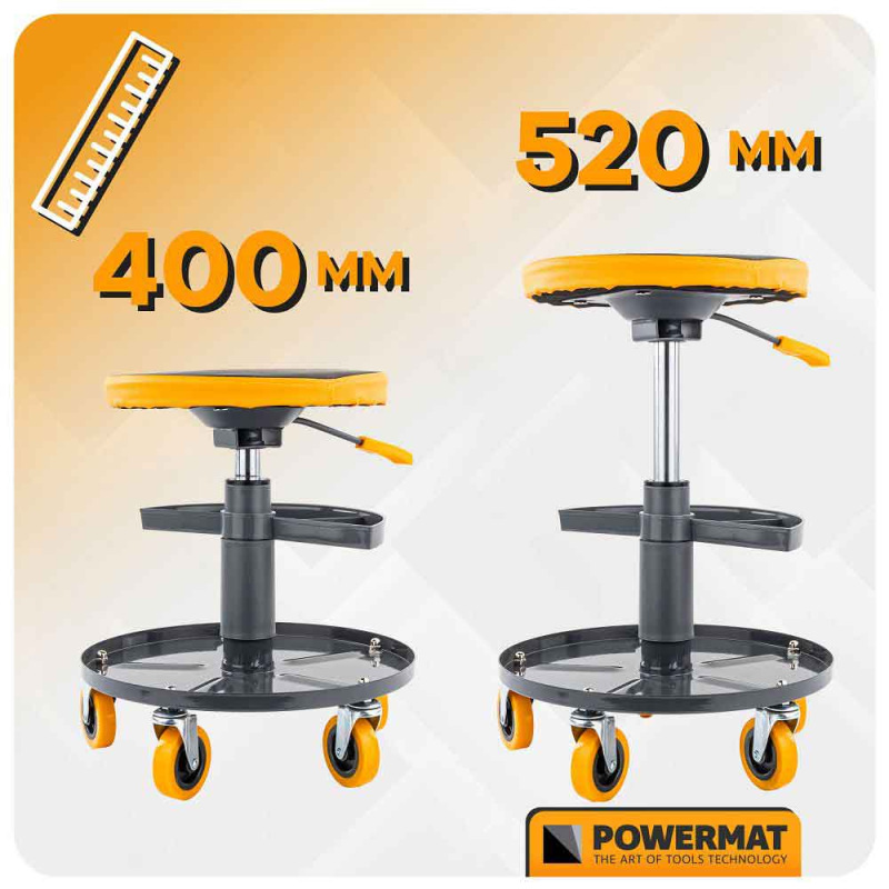 Stolička kruhová s pojazdovými kolieskami, výška sedenia 40-52 cm, POWERMAT 14