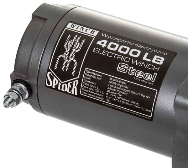 Naviják elektrický, 12V, 800W, max. ťah 1814 kg, oceľové lano 6 mm, MAR-POL 10