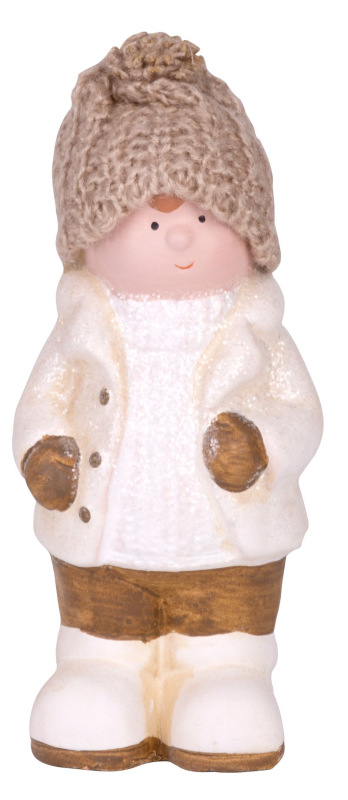 Postavička MagicHome Vianoce, Chlapček bacuľatý s čiapočkou, terakota, 15,5 cm