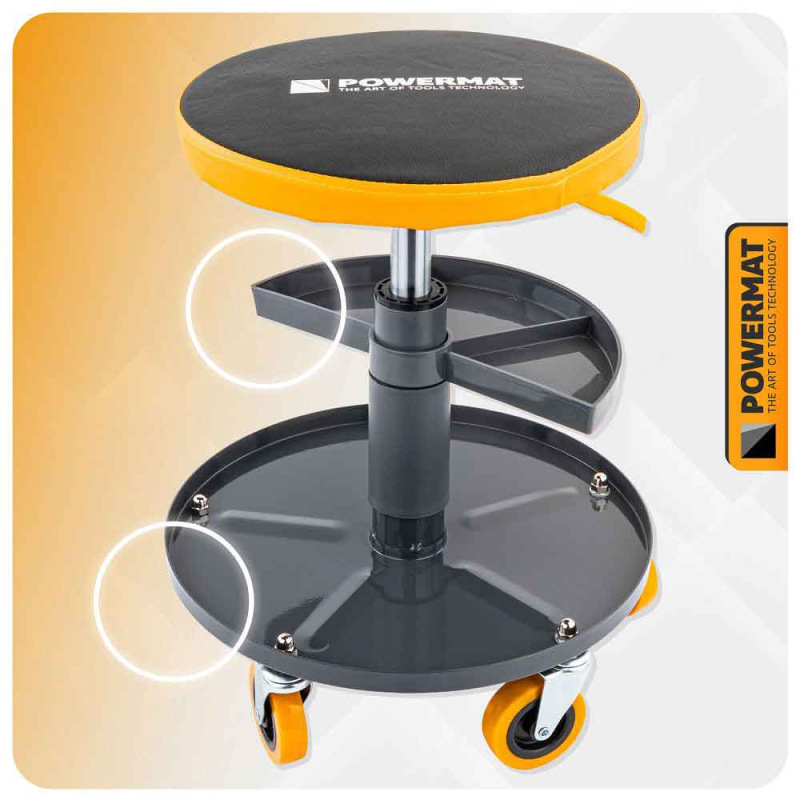 Stolička kruhová s pojazdovými kolieskami, výška sedenia 40-52 cm, POWERMAT 15