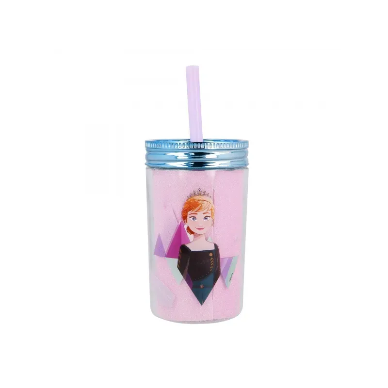 STOR Plastový termo pohár so šrubovacím viečkom a slamkou DISNEY FROZEN, 370ml, 60455