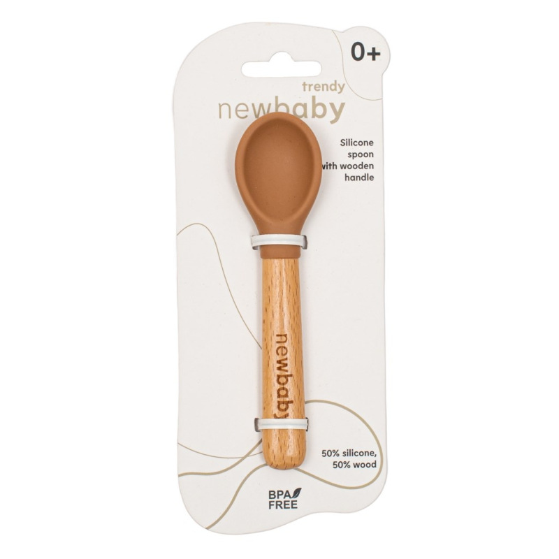 Silikónová lyžička s drevenou rukoväťou New Baby ružová 1